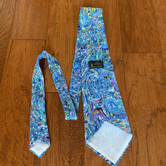 Vintage Continental‎ Necktie Blue Kaleidoscope Inspired Van Gogh Print - Picture 1 of 11